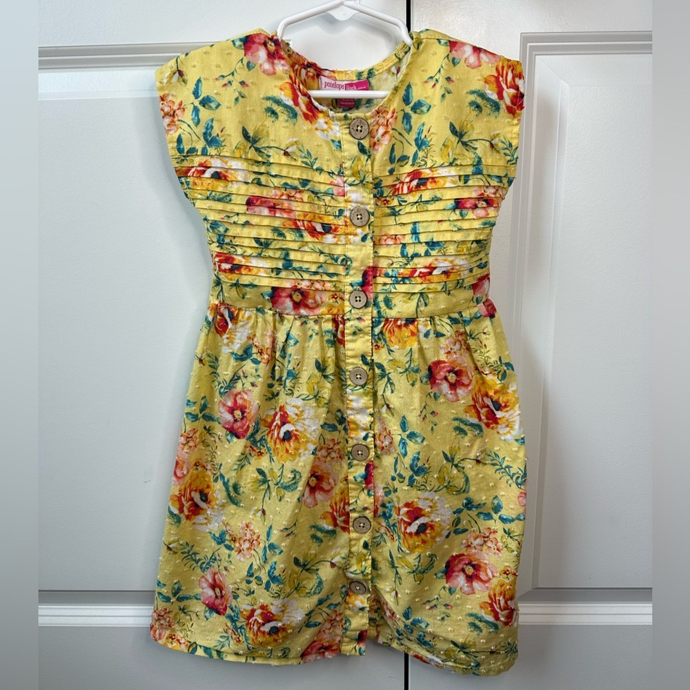 Penelope Mack Girls Yellow Floral Button Up Dress (Size 5)